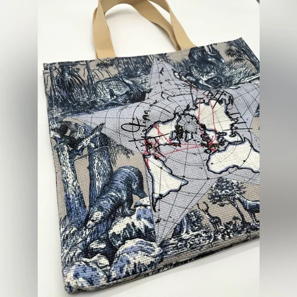 CHRISTIAN DIOR Around The World Graphic Canvas Large Tote Bag OS NEW - Picture 4 of 7